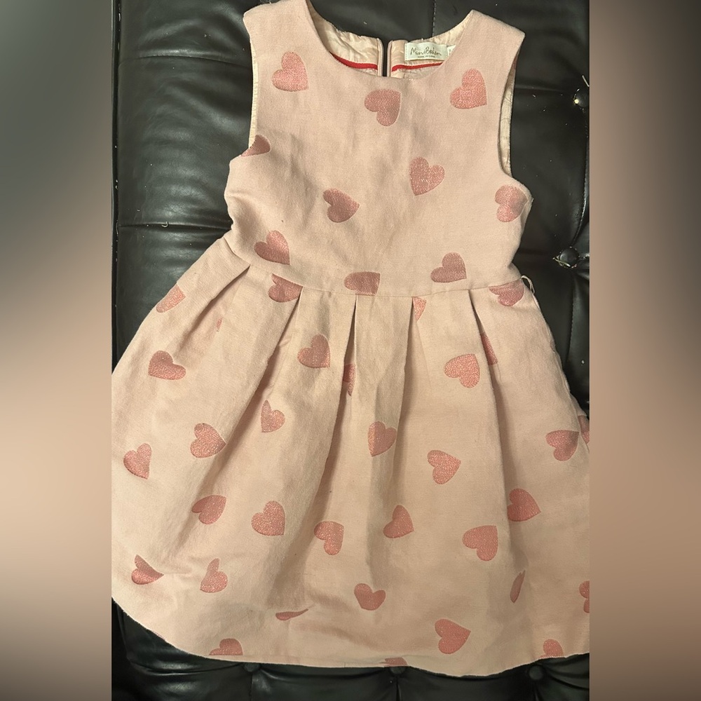 Mini Boden Valentines Day Pink Heart Kids Dress size 7-8 tea party valentines